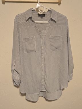 Stitch Fix Striped Button-Up Shirt - Navy & White